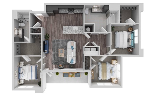 Floor plan for 3 beds, 2 baths, 1411 sqft